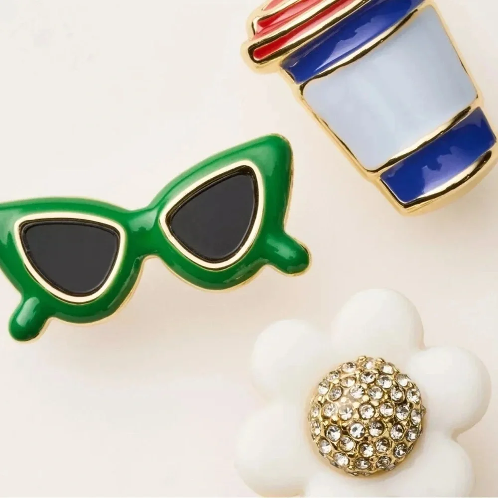 Kate Spade x Target Stud Earrings Sunglasses Flowers Coffee Cups 3 Pairs New